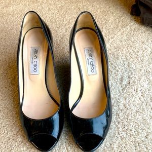Jimmy Choo 39 or 8 Black patent wedge heels